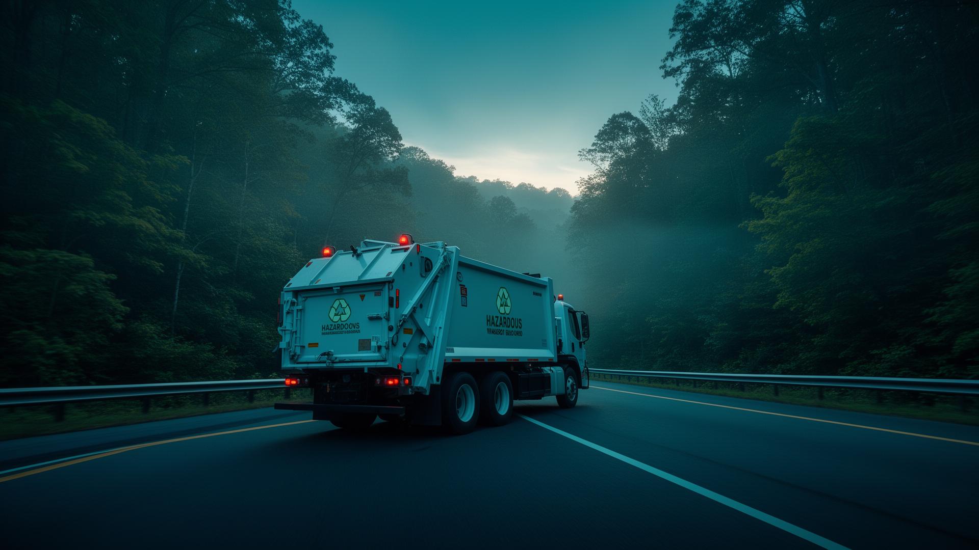Caminhão de transporte de resíduos perigosos em rodovia